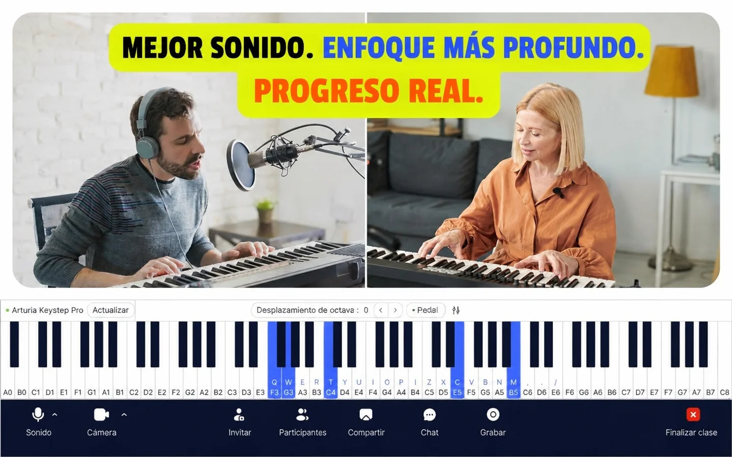 principiante practicando canciones populares de piano en el teclado
