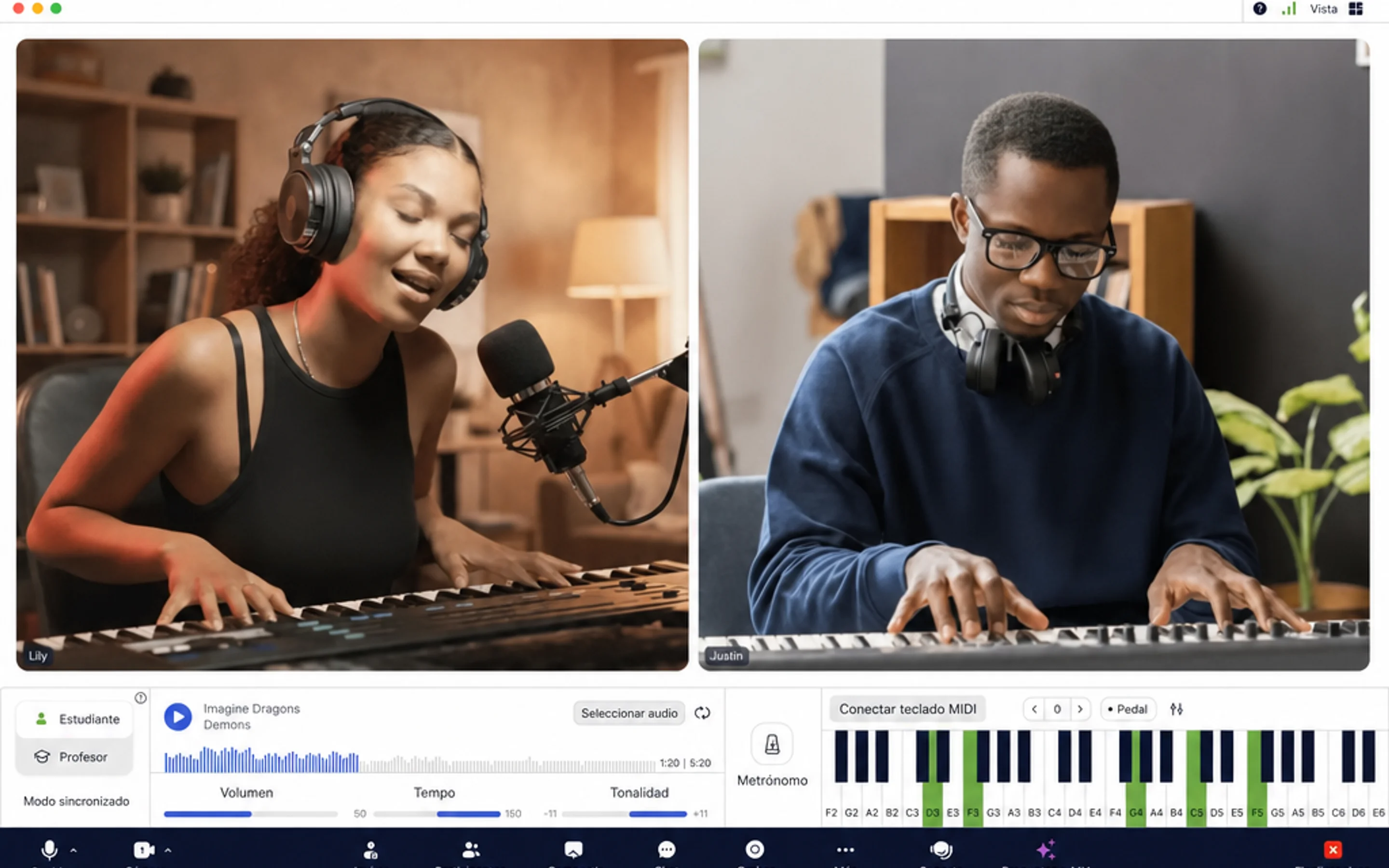 Aplicación MOOZ para clases de música en línea