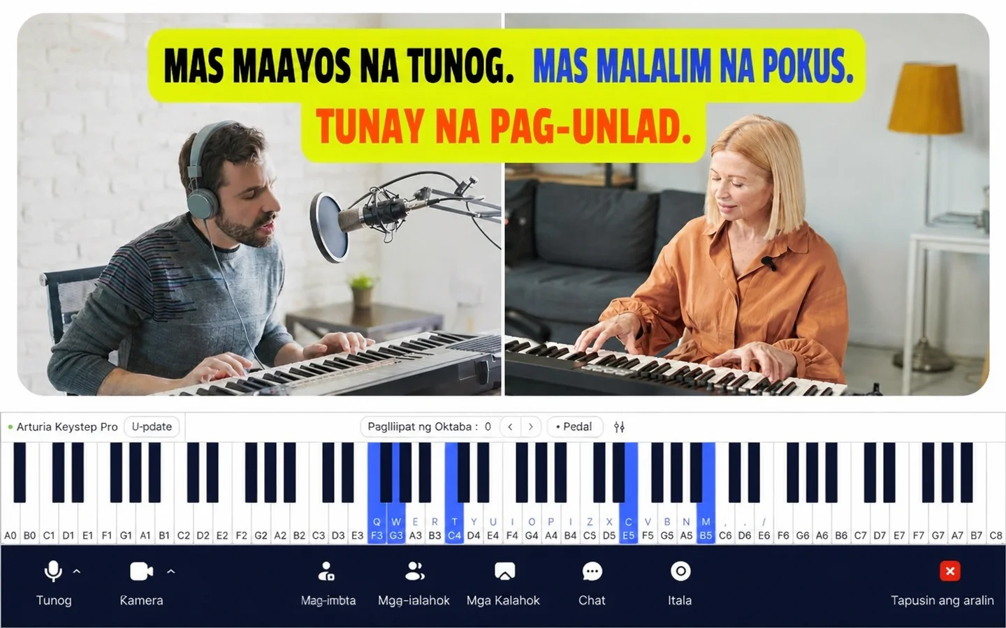 nagsisimulang nagsasanay ng mga sikat na piano songs sa keyboard