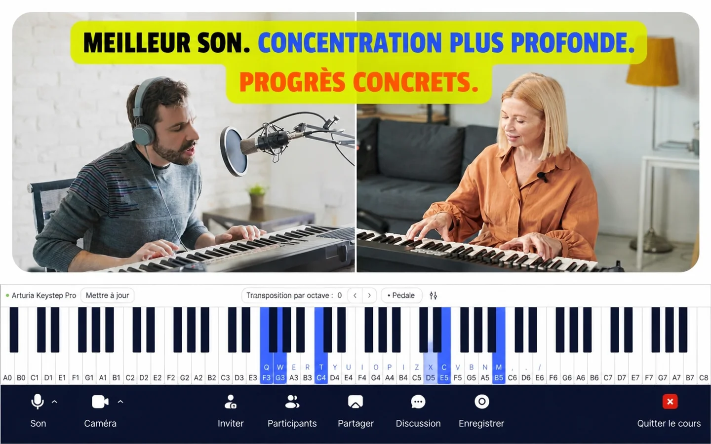 débutant pratiquant des chansons de piano populaires au clavier