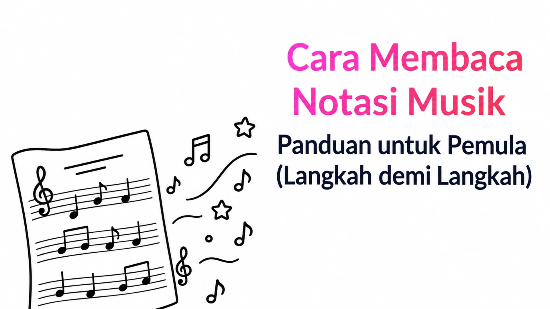 Cara membaca not balok: panduan pemula, langkah demi langkah — sampul blog MOOZ dengan lembaran musik yang digambar tangan