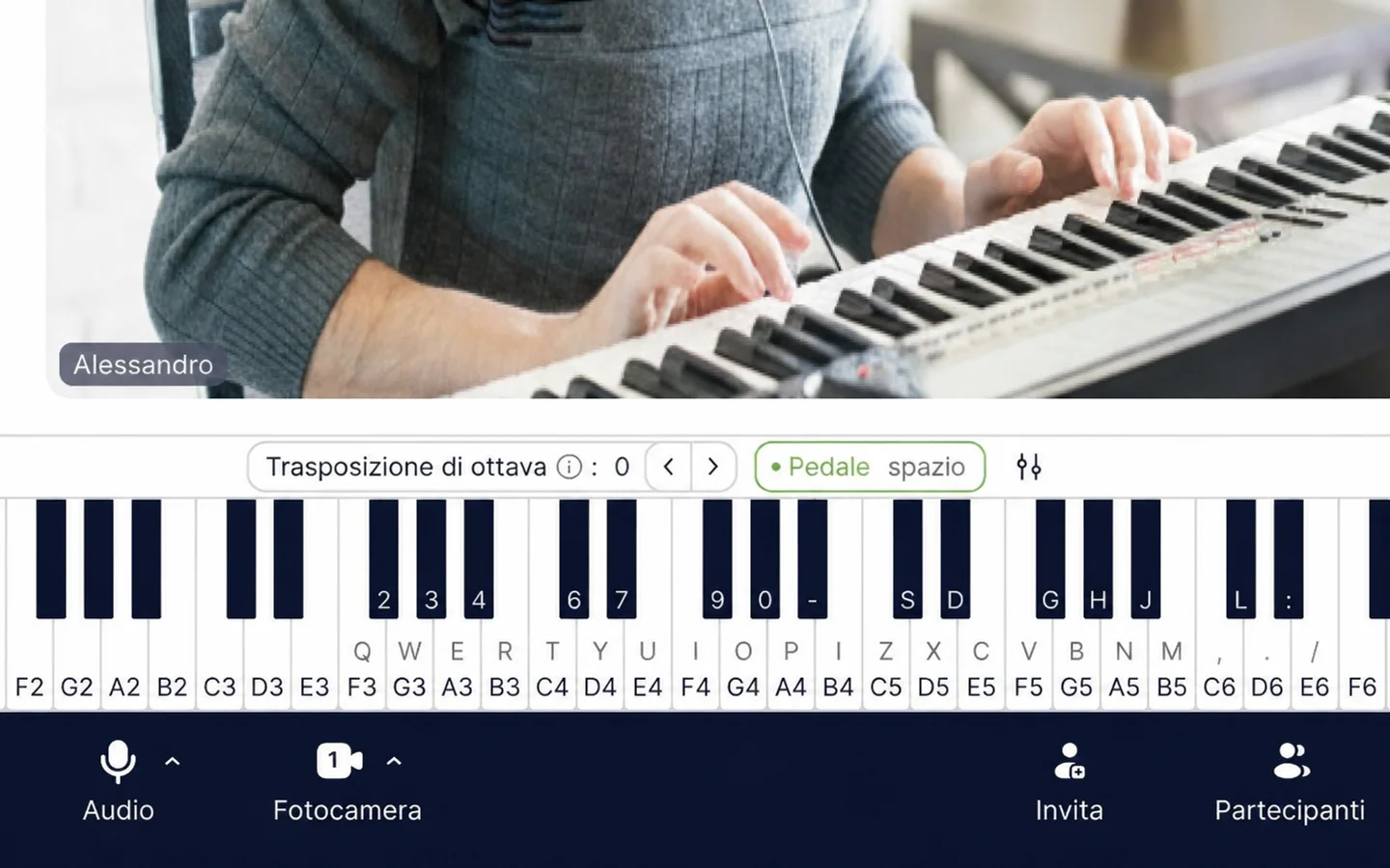 Pianoforte virtuale / MOOZ videochiamata app