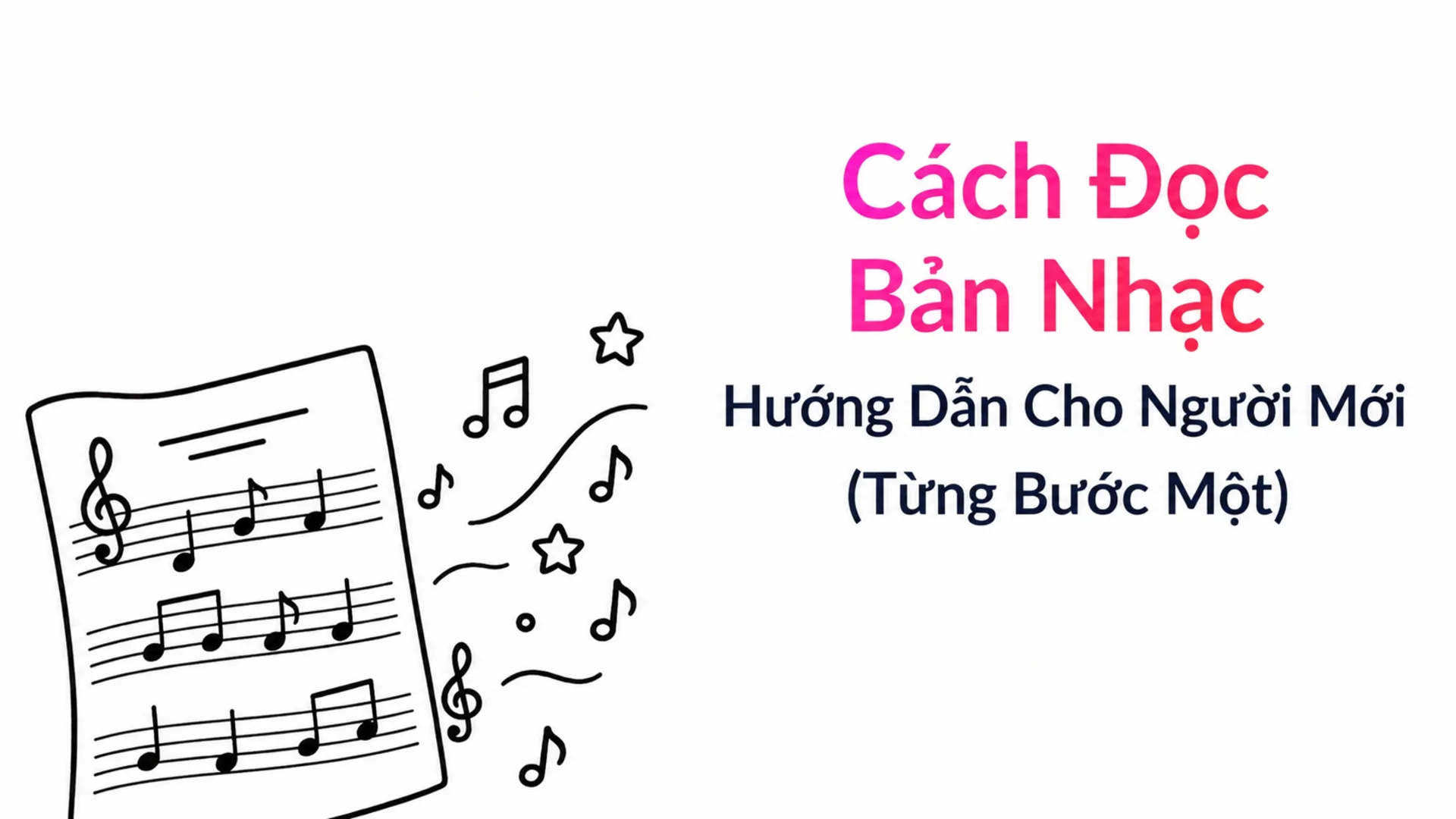 Cách đọc bản nhạc: hướng dẫn cho người mới bắt đầu, từng bước một — ảnh bìa blog MOOZ với bản nhạc vẽ tay